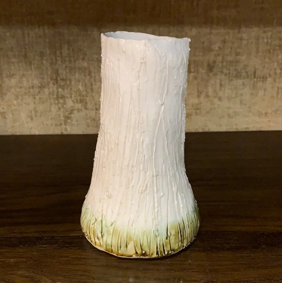 White And Green Tree Trunk Shaped Pottery Vessel 1