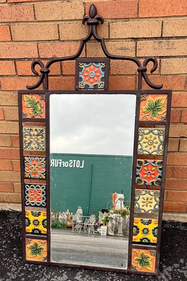 Cast Iron Mirror With Colorful Glazed Terra Cotta Tiles 1