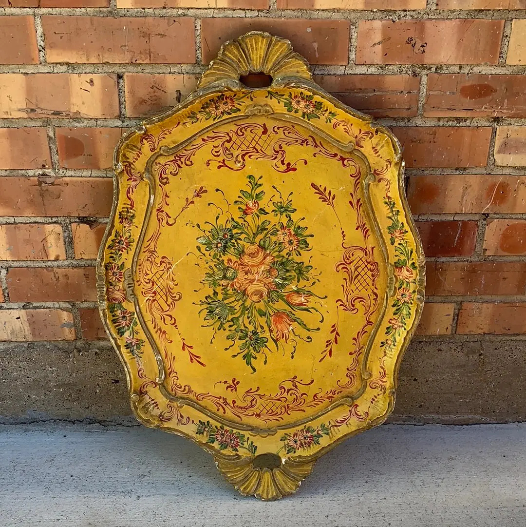 As Found - Italian Painted Wooden Floral Tray 1