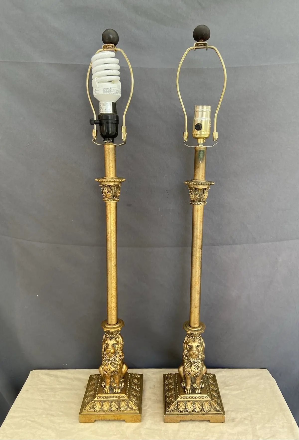 Pair Of Not Old Gold Lion Lamps 1