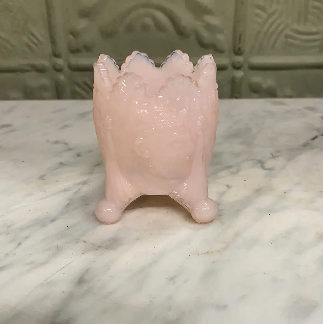 Pink Slag Glass Toothpick Holder 1