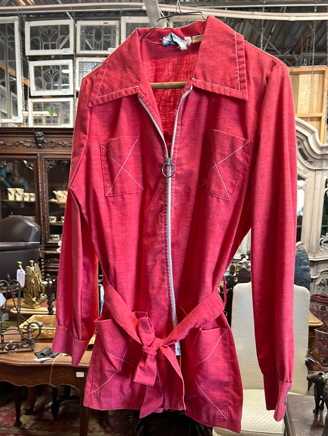 Red With White Stitching Light Weight 1970'S Jacket 1