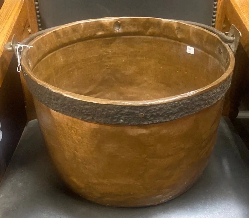 Large Iron Band Hammered Copper Pot 1