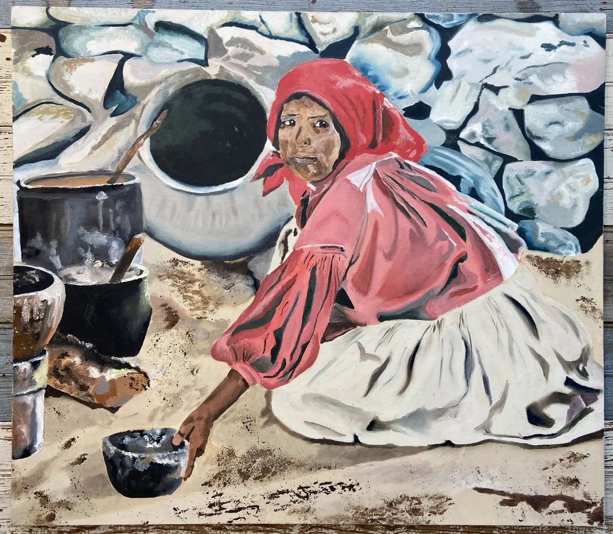 19Th Century Southwestern Scene Painting Of Lady Cooking Dinner 1