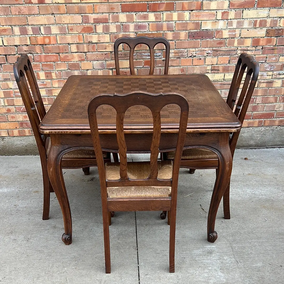 Country French Oak 5 Piece Set Of Game Table And 4 Chairs 1