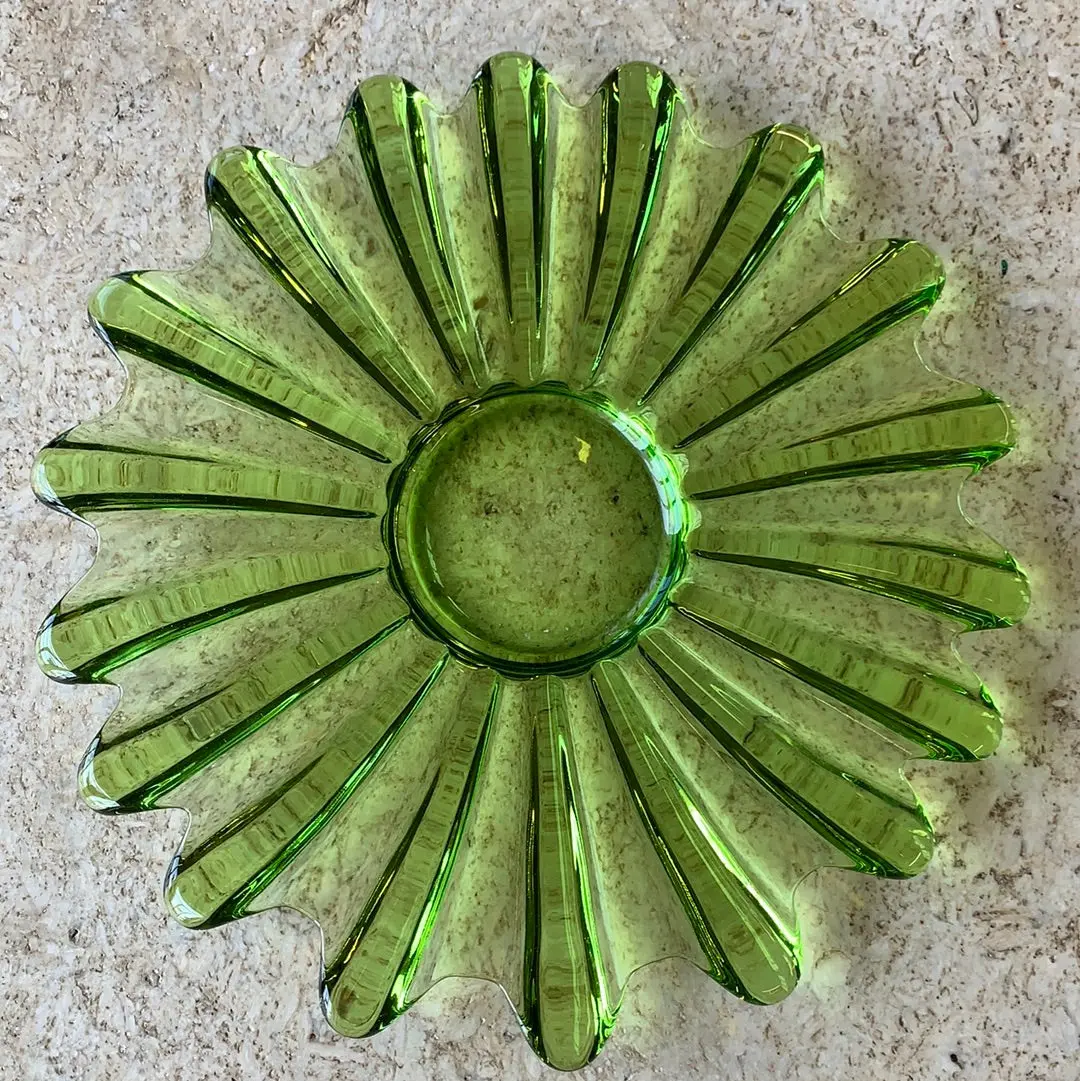 Large Flower Shaped Green Glass Plate 1