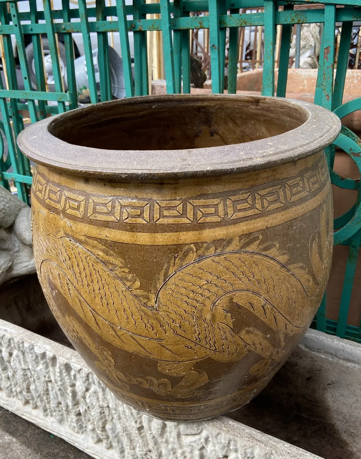 Large Yellow And Brown Chinese Terra Cotta Planter 1