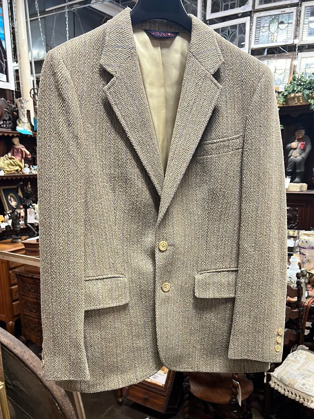 Tan Herringbone Blazer With Pastel Undertones 1
