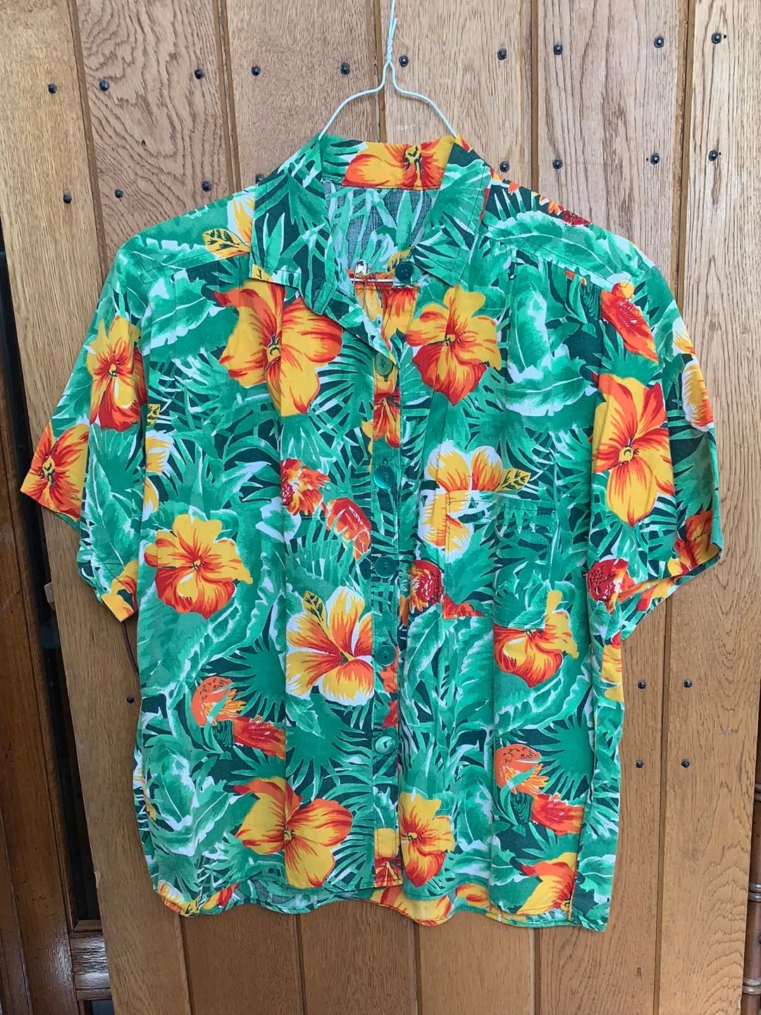 Green Cotton Hawaiian Shirt 1