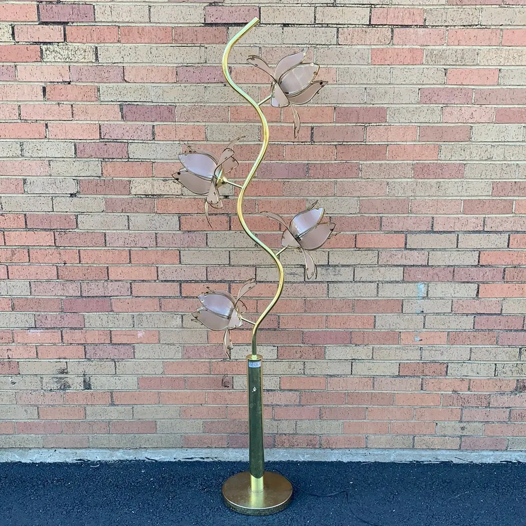Vintage Pink And Brass Lotus Flower Floor Lamp 1
