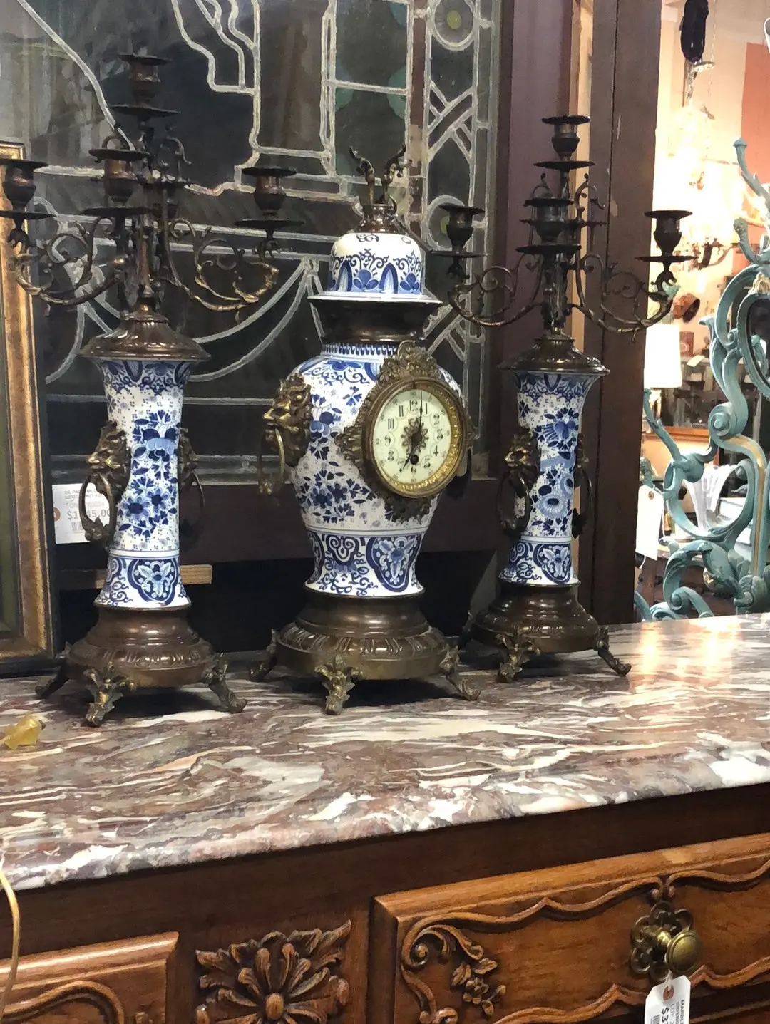 Blue And Whte Delft Clock With Garnitures (Includes Key And Pendulum) 1