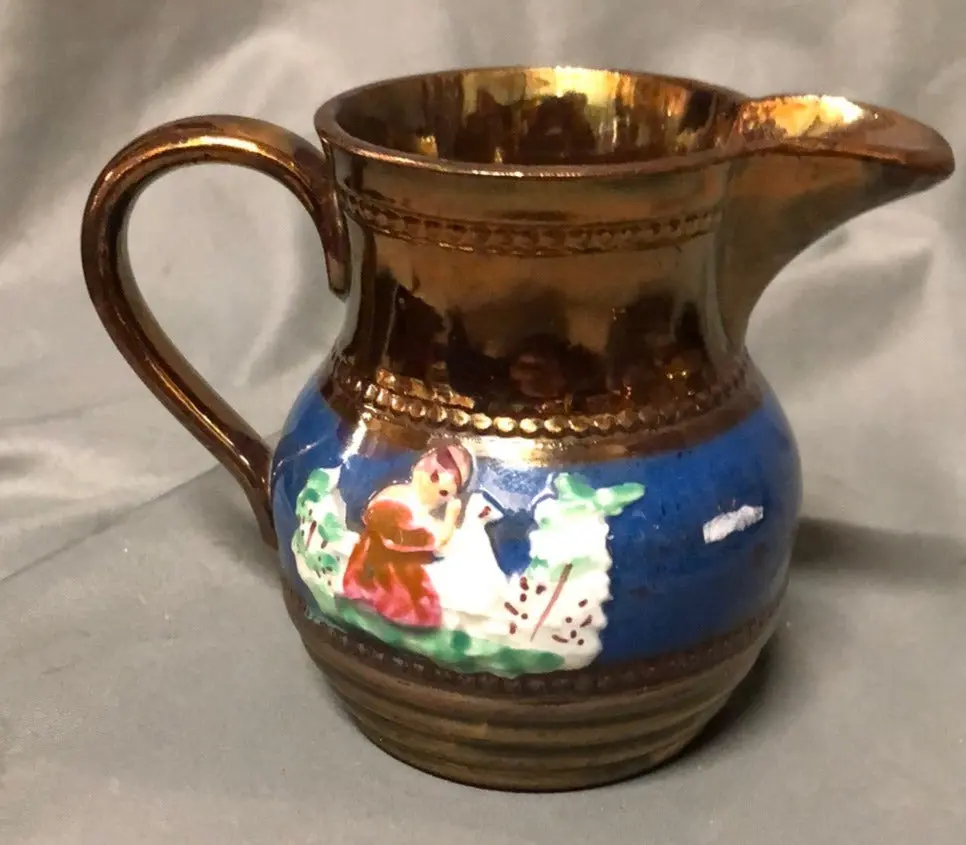 Small Copper Luster Pitcher With Woman And Duck 1