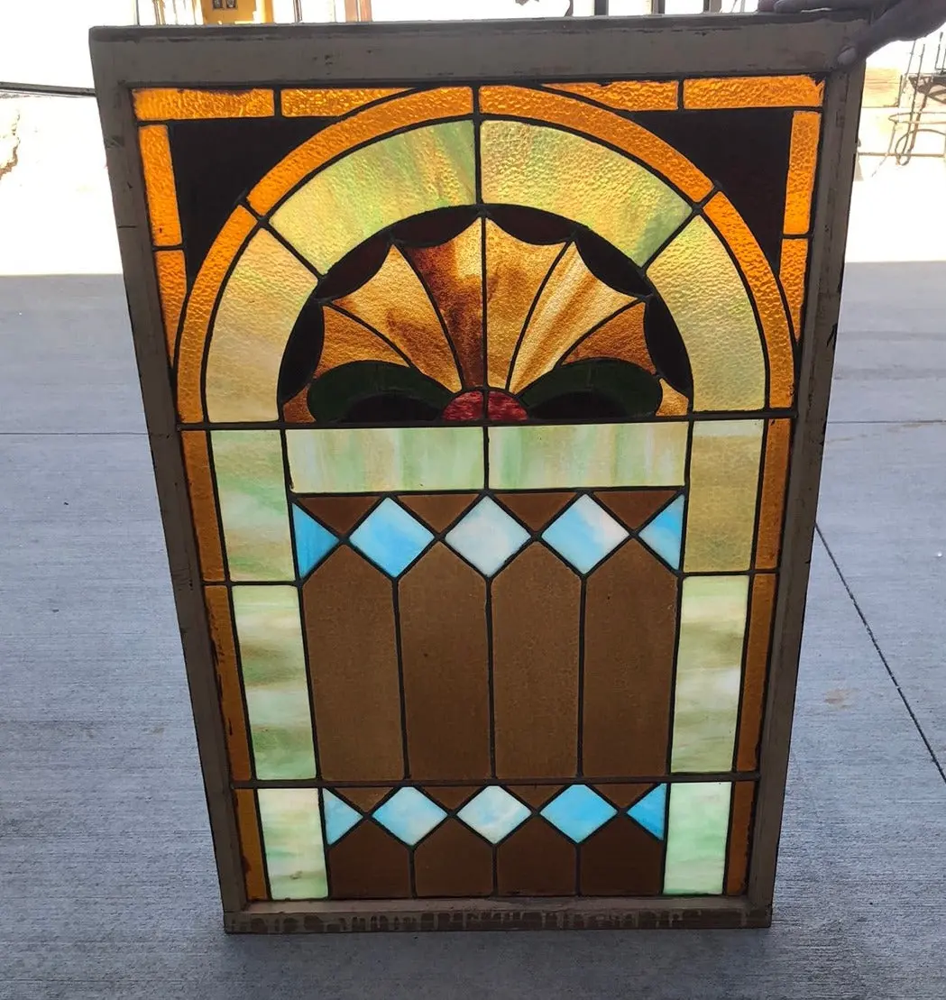 English Stained Glass Window With Fan Design 1