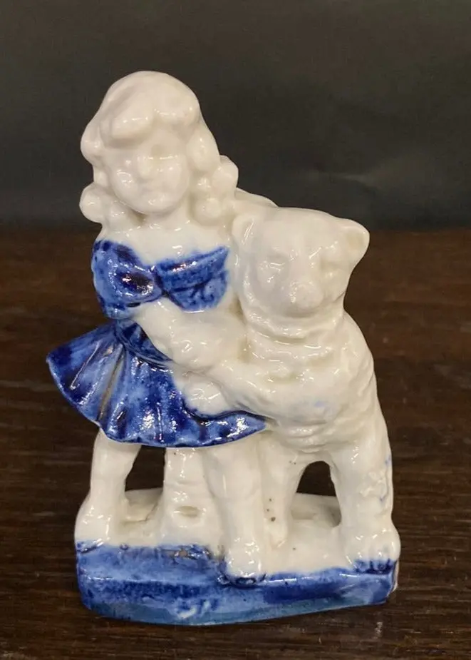 Delft Figurine Of Girl And Dog 1