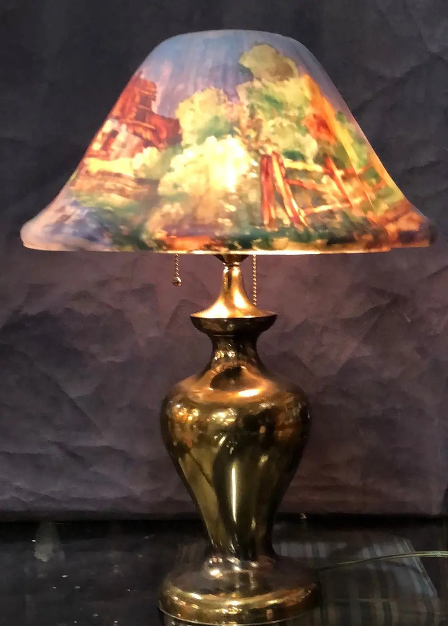 19Th C. Lamp With Painted Glass Shades 1