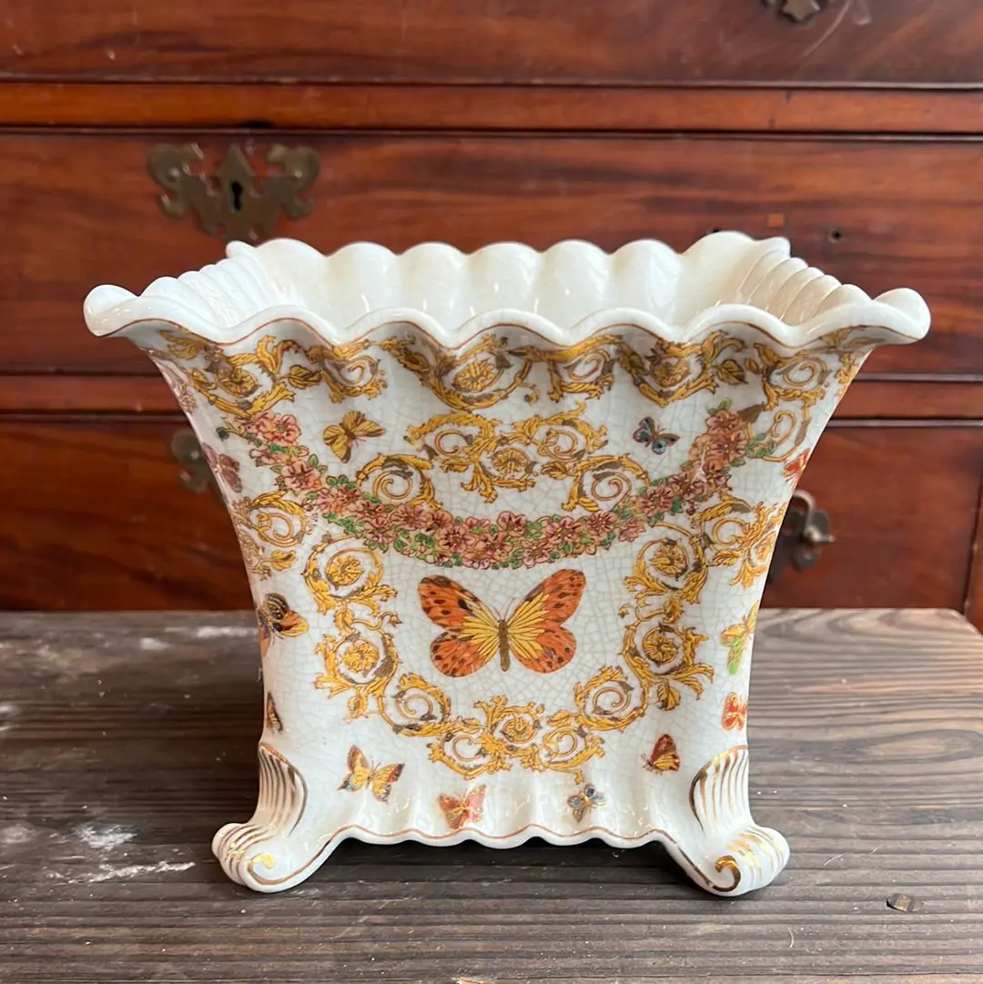 Footed 8" Square Planter With Butterflies - Each 1