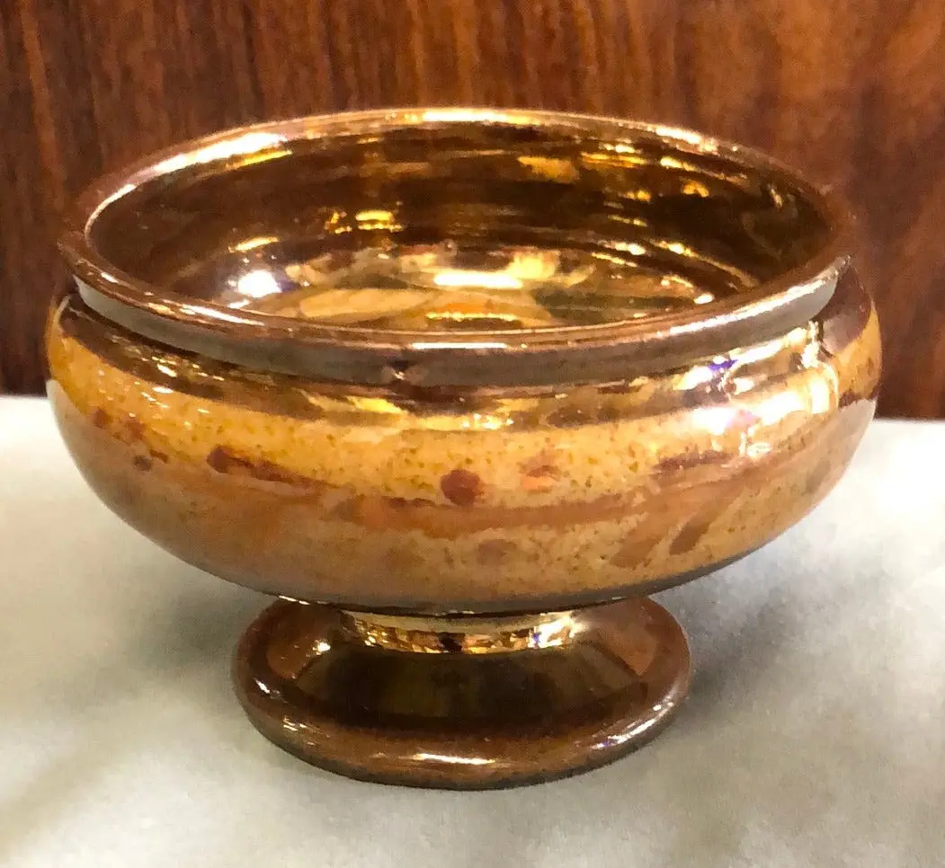 Small Copper Luster Footed Dish -2 Of 2 1