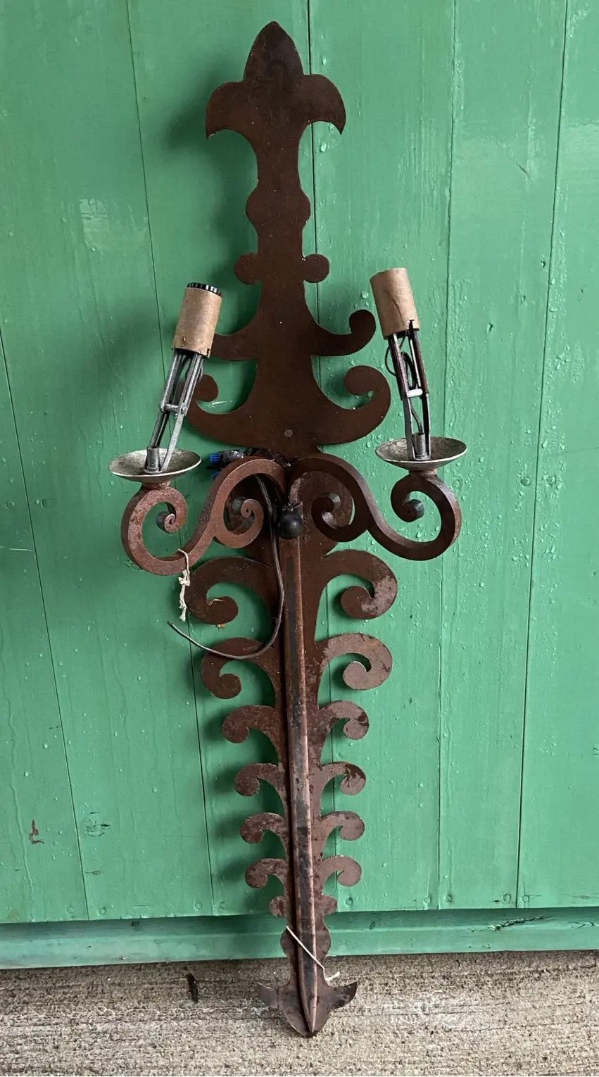 Tall Rusty Iron 2-Arm Sconce 1