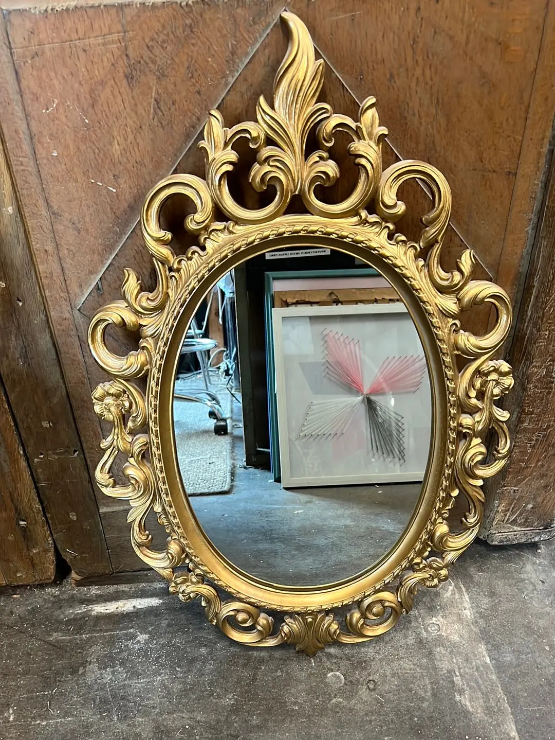 Vintage Gold Rococo Oval Mirror 1