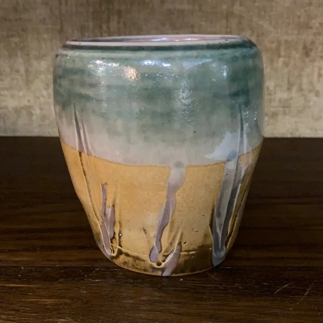 Green And Tan Studio Pottery Vessel 1
