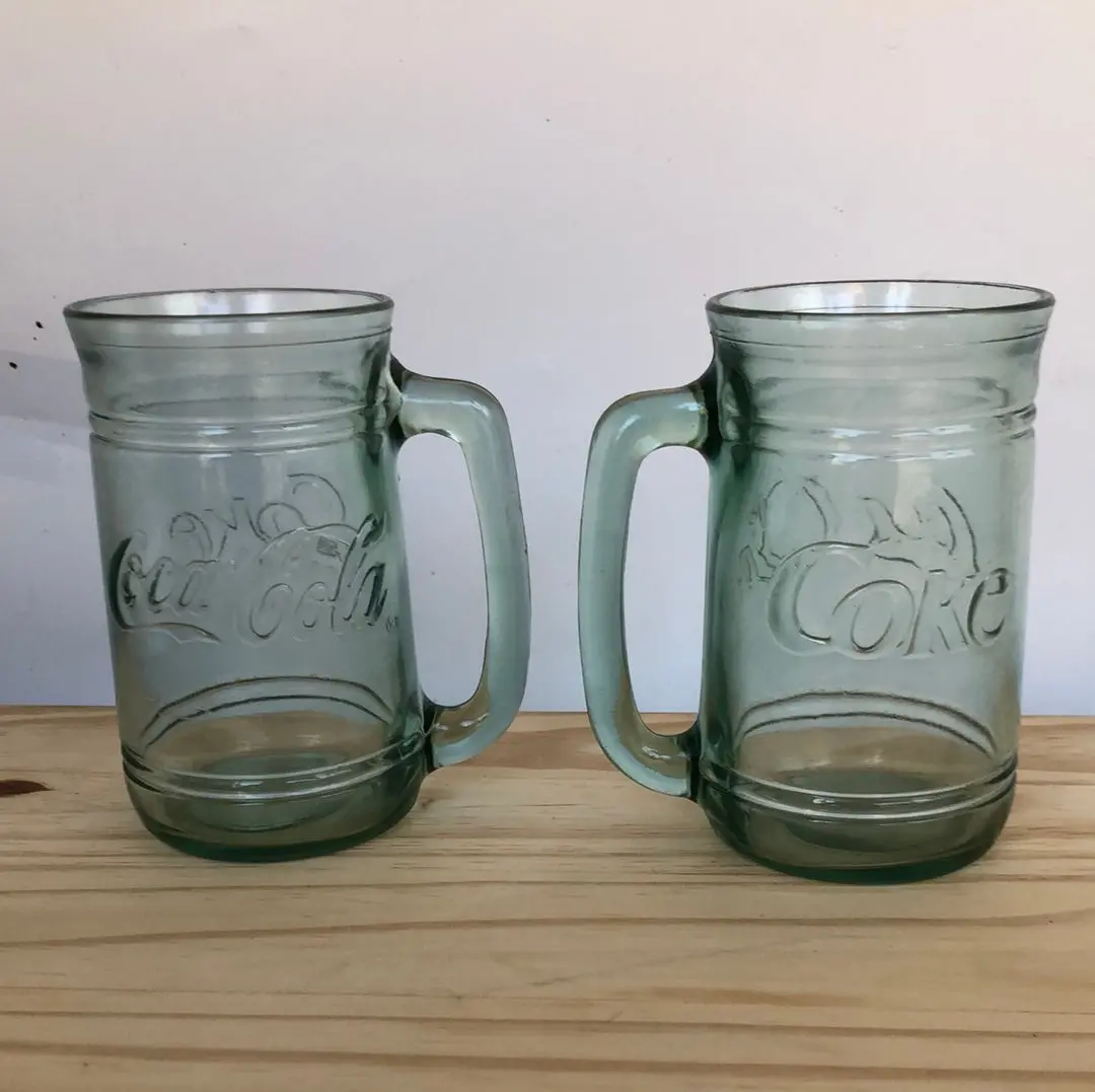 Pair Of Green Glass Coca-Cola Mugs 1