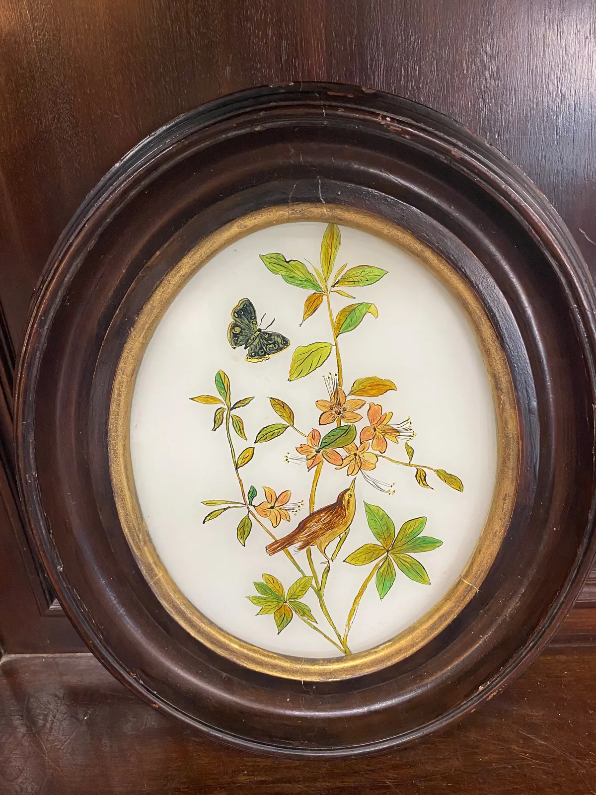 Reverse Painted Birds On Glass Oval 1