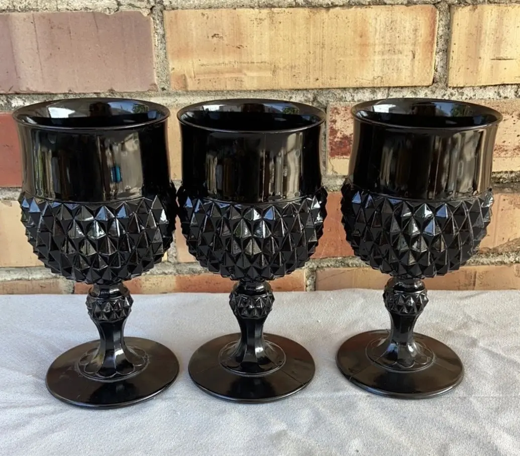 Set Of 3 Amethyst Pressed Glass Goblets 1