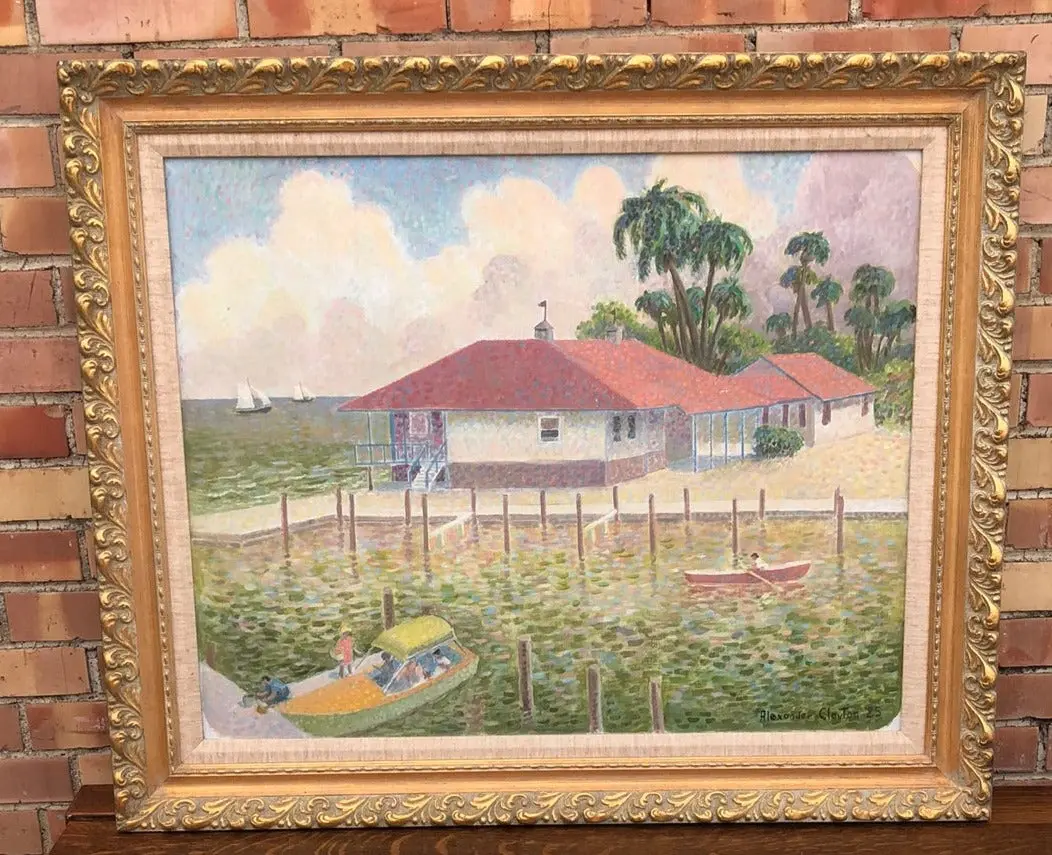 Framed Landscape Oil Painting Of Rockport Tx By Alexandet Clayton 1