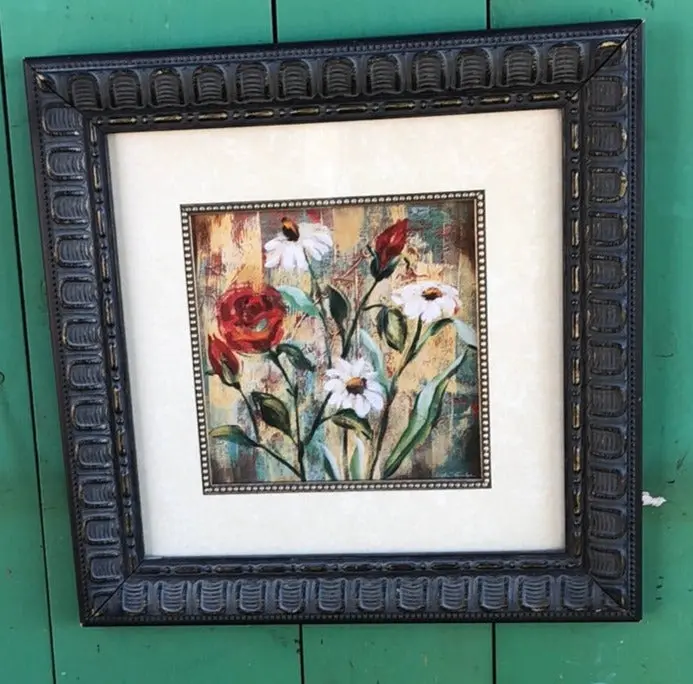 Square Acrylic Floral Still Life In Silver Frame 1