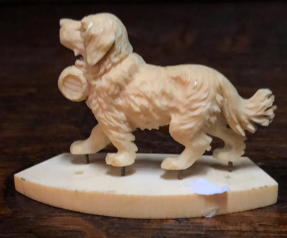 Small Bone Carved St. Bernard 1