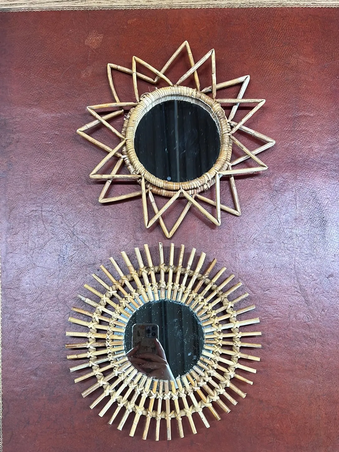 Pair Of Sun Shaped Bamboo Mirrors 1