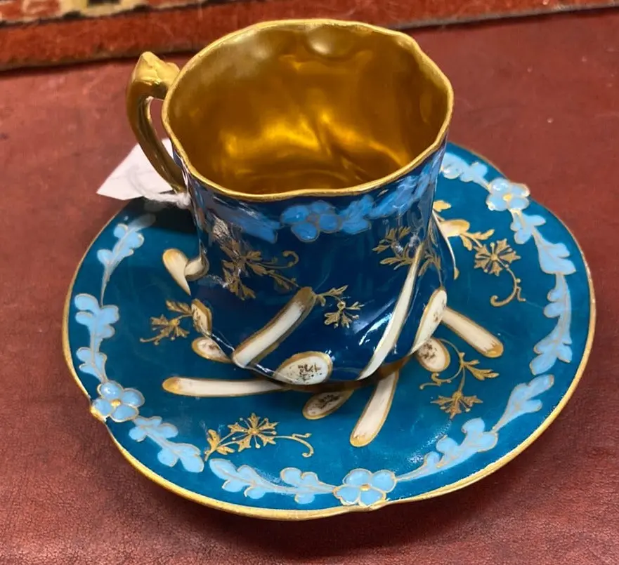 Blue, Gold, And White Demitasse Cup And Saucer 1