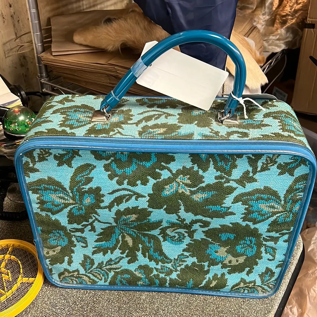 Vintage Green And Turquoise Floral Suitcase 1
