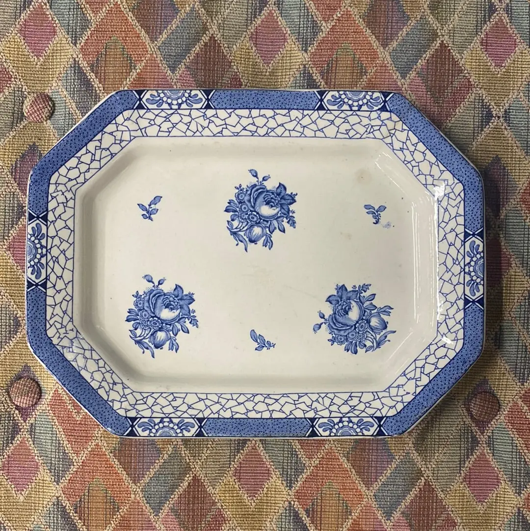 "Juliette" Pattern Floral Blue Transferware Platter - As Found 1