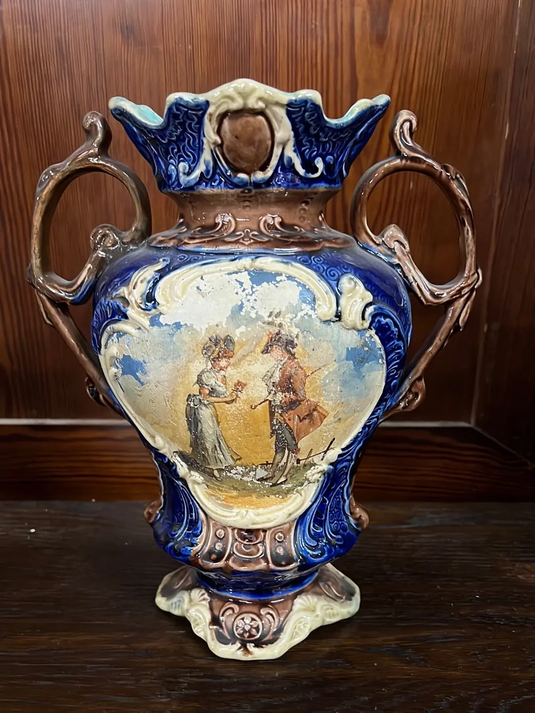 Dark Blue Majolica Vase - As Found 1