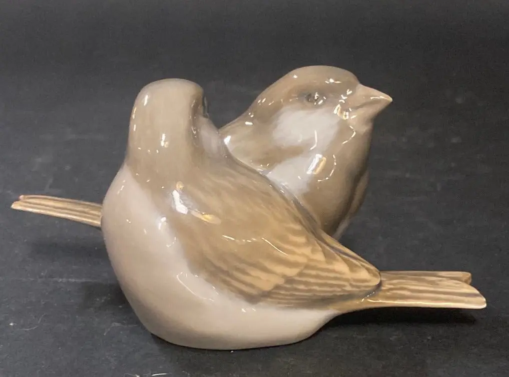Pair Of Royal Copenhagen Gray Sparrow Statues 1
