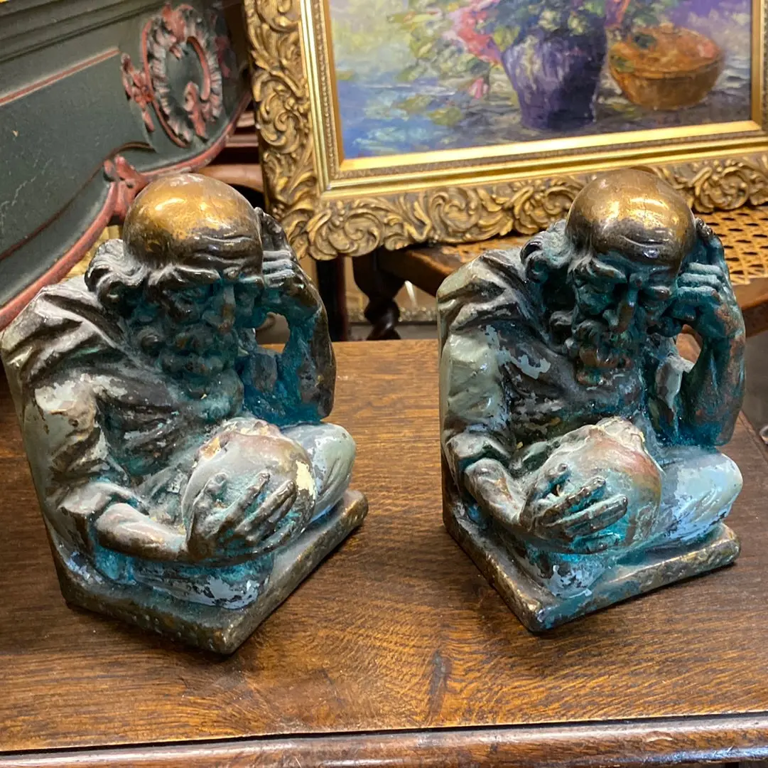 Pair Of Bronze Clad Skull Study Bookends 1