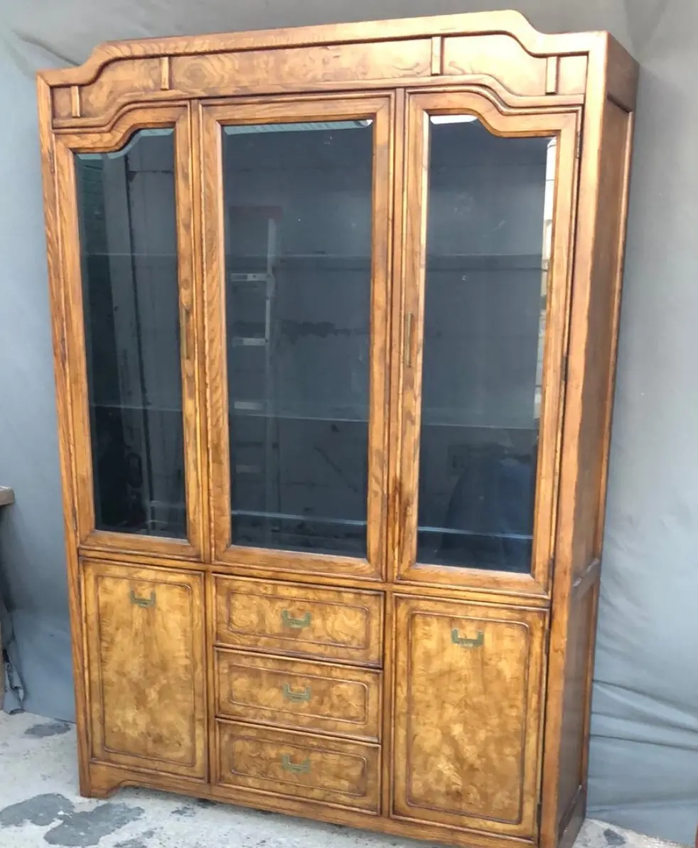 Asian Style China Cupboard With Glass Shelves And 3 Drawers 1