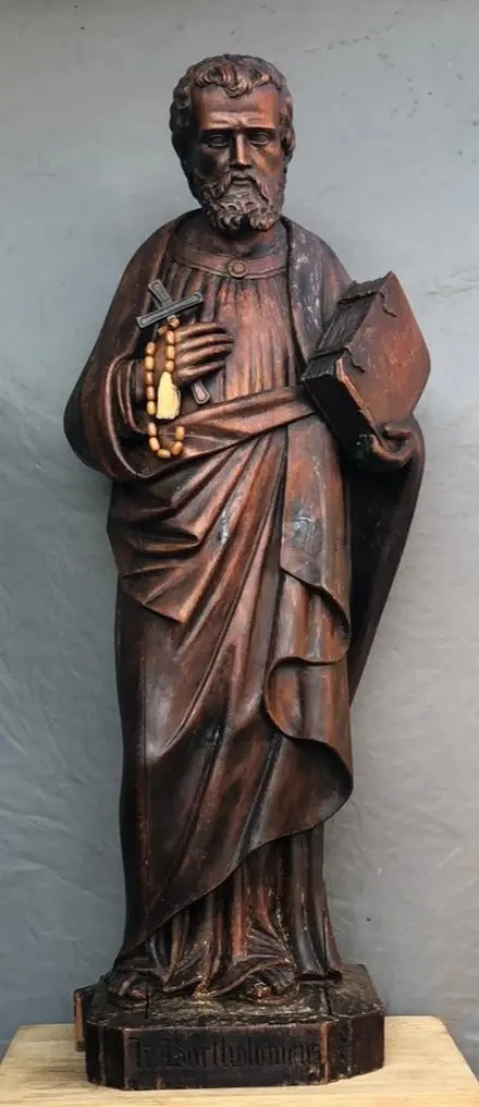Carved Wood Saint With Cross 1