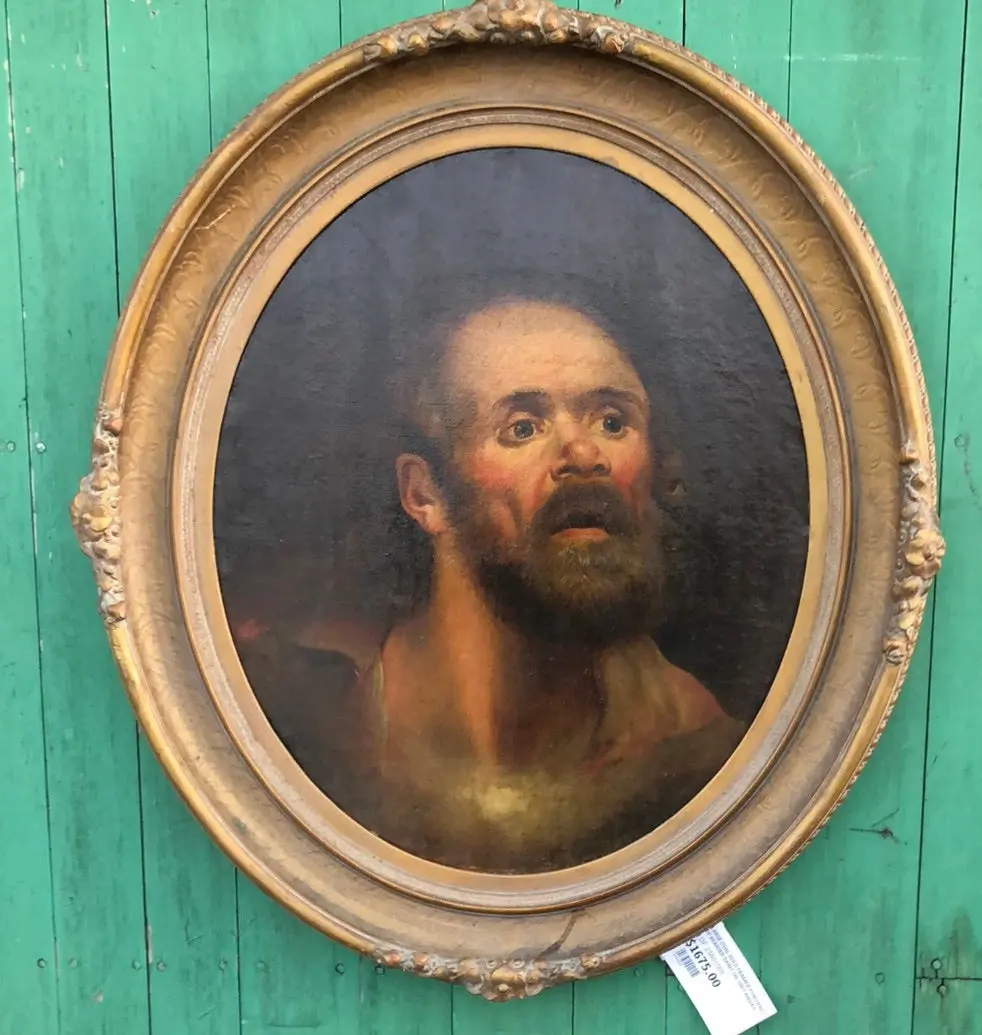 Large Oval Gold Framed Portrait Of Bearded Saint (Peter?) Oil On Canvas 1