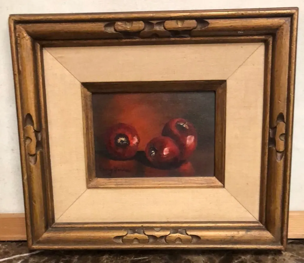 Small Vintage Framed Oil Painting Of Apples 1