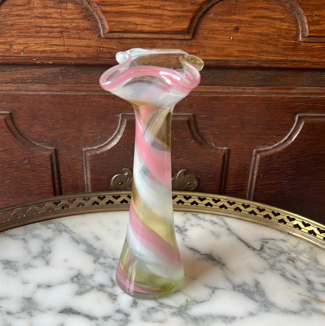 Pink And White Swirly Glass Bud Vase 1