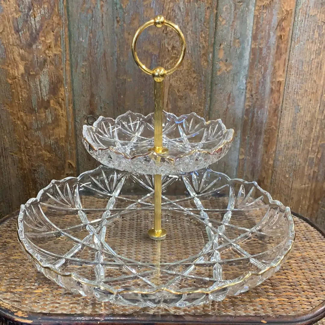 Mikasa Crystal 2 Tiered Serving Tray 1