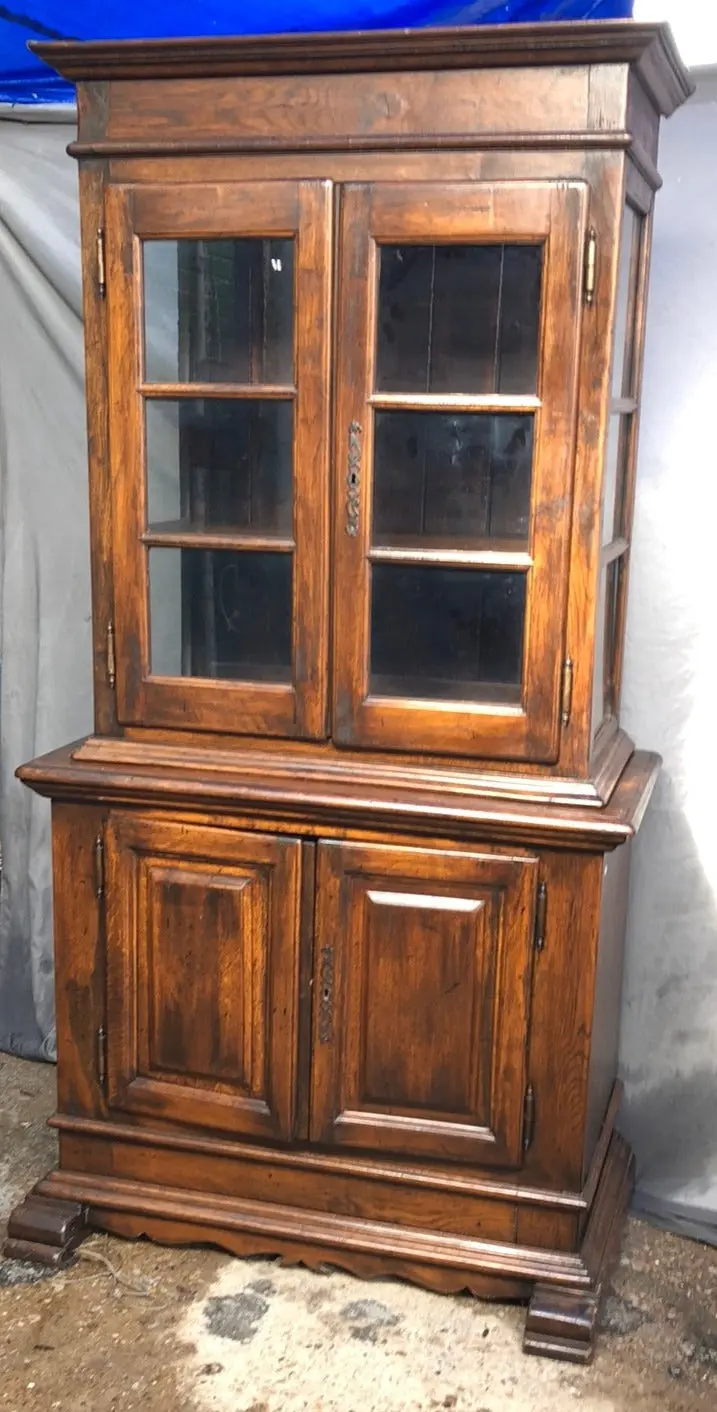 Flemish 2 Piece Oak Vitrine On Cabinet 1
