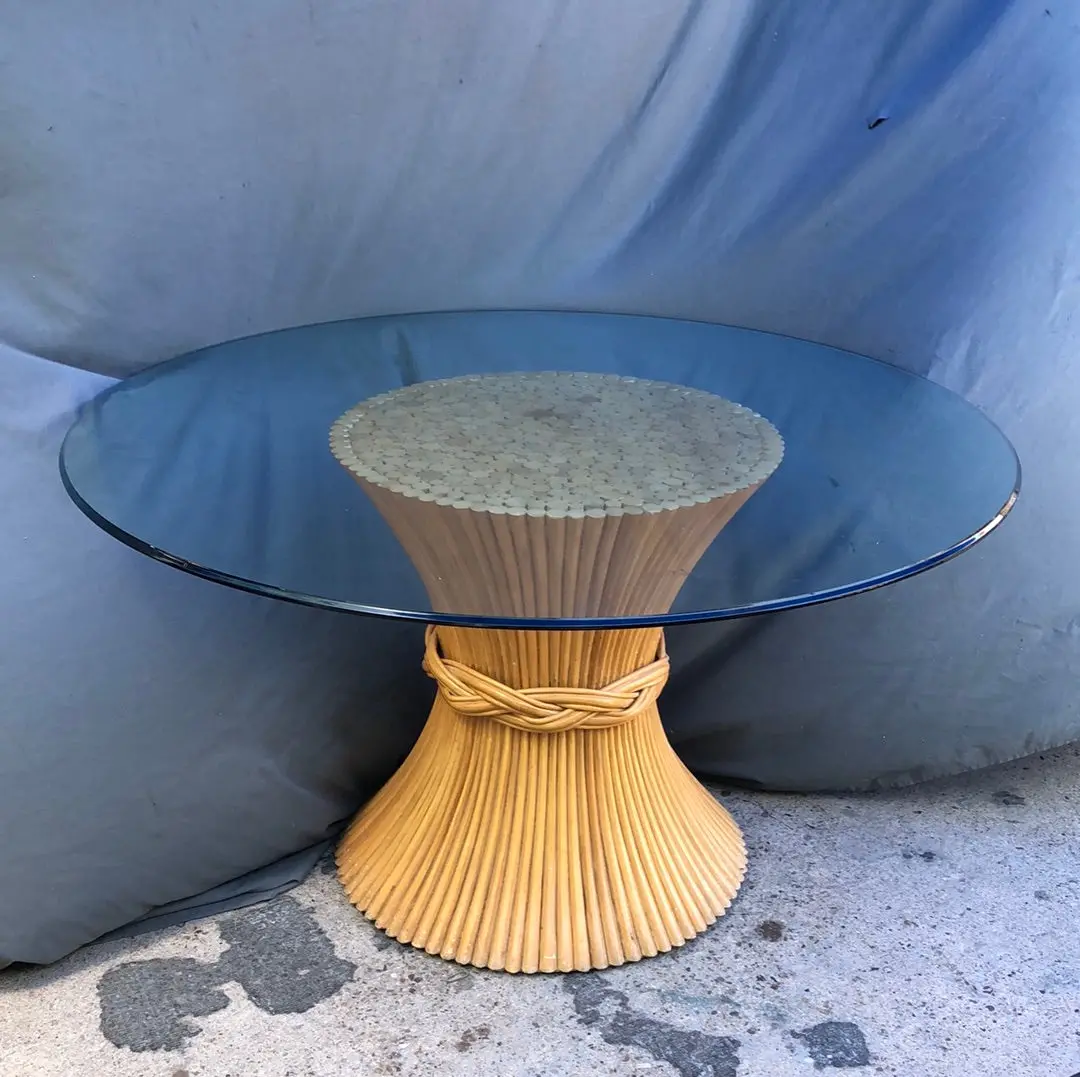 Round Glass Top Vintage Wheat Pedestal Dining Table With 4 Chairs 1