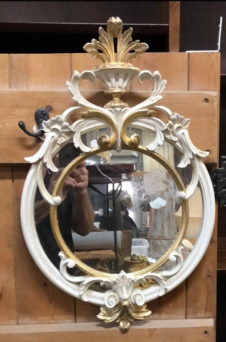 White And Gold Round Rococco Mirror 1