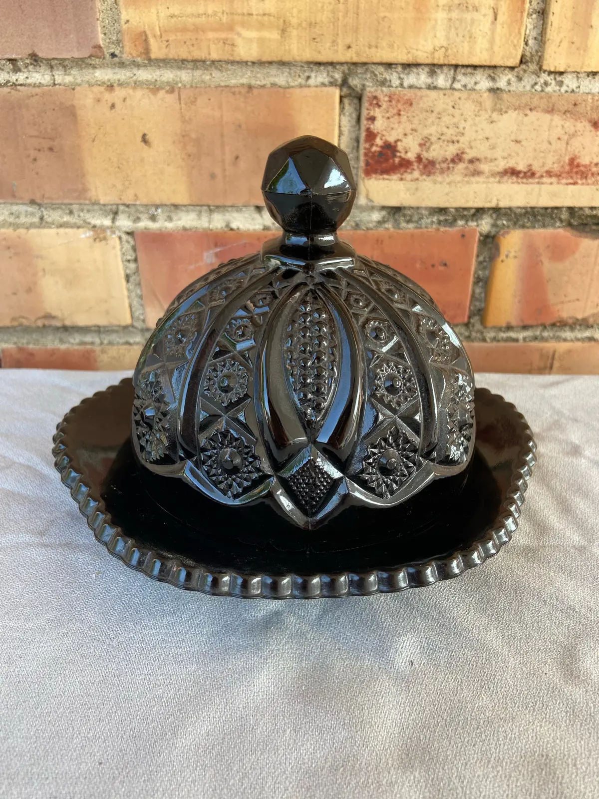Amethyst Pressed Glass Domed Butter Dish 1