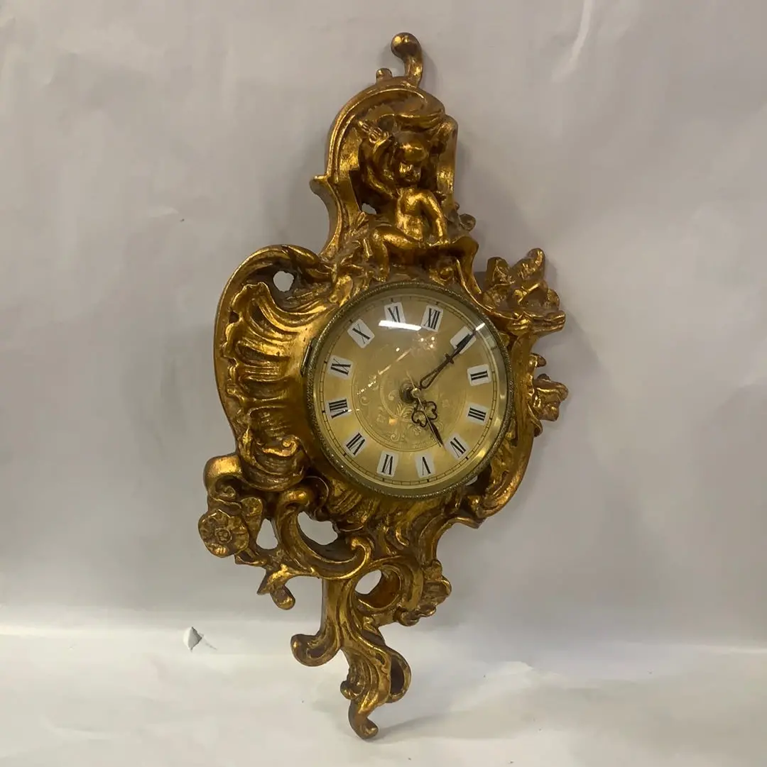 Small Vintage Gold Gilt Wall Clock 1