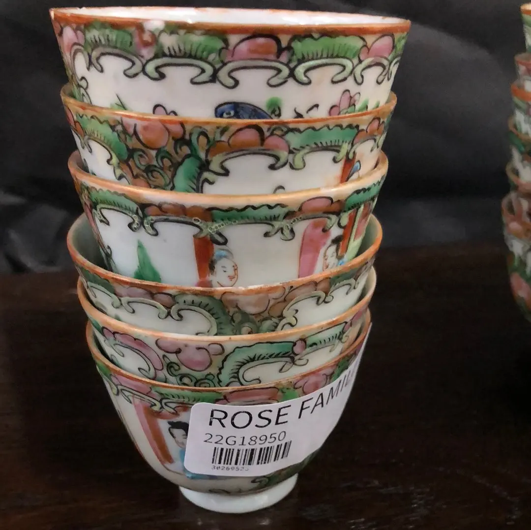 * Set Of Six Rose Famille Tea Cups Added To Sold Lot 1