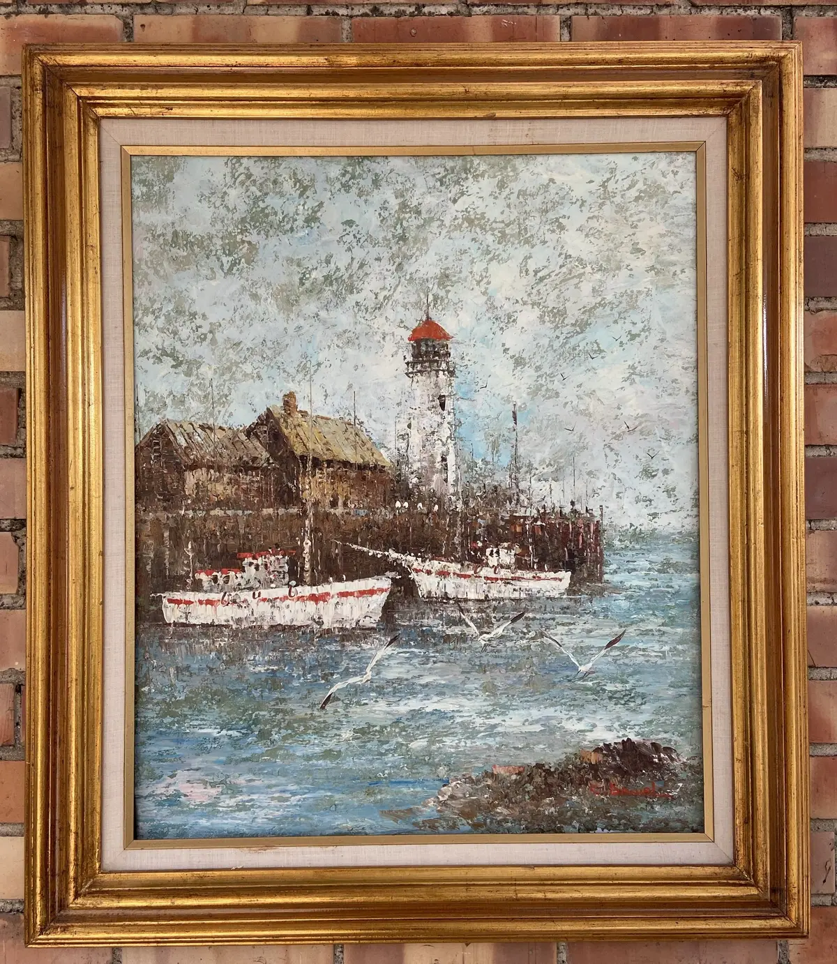 Large Abstract Ship Oil Painting In Frame 1